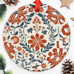 Retro Scandinavian Nordic Flowers Pattern 3 Round Filigree Ornament (two Sides)