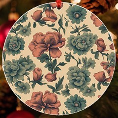 Victorian Beige And Teal Flower Pattern Uv Print Acrylic Ornament Round