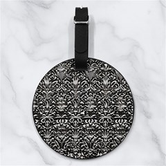 Gothic Leaf Pattern 2 Nappa Leather Luggage Tag Round