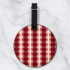 Retro 60s 50s Plaid Pattern 4 Nappa Leather Luggage Tag Round
