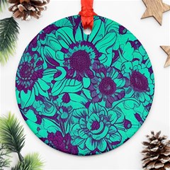 Mid Century Retro Floral 1970s 1960s Pattern 101 Round Ornament (two Sides)