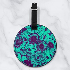 Mid Century Retro Floral 1970s 1960s Pattern 101 Nappa Leather Luggage Tag Round