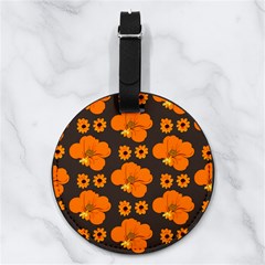 Retro 40s 50s Flowers Pattern Halloween 2 Nappa Leather Luggage Tag Round