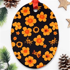 Retro 40s 50s Flowers Pattern Halloween Ornament (oval)