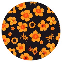 Retro 40s 50s Flowers Pattern Halloween Round Trivet