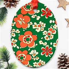 Mid Century Retro Floral 1970s 1960s Pattern 94 Ornament (oval)