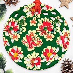 Retro 40s 50s Mexico Flowers Pattern 2 Round Filigree Ornament (two Sides)