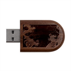 Korean Art Flowers Asian Pattern Wood Oval Usb Flash Drive