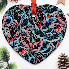 Leaves Nature Pattern Patterns Colorful Heart Ornament (two Sides)