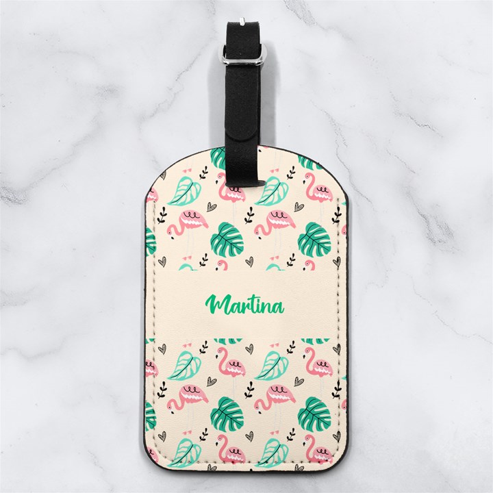 Flamingo Pattern Any Text Name Nappa Leather Luggage Tag Rectangle