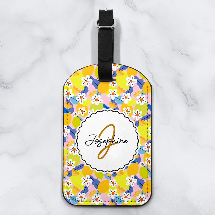 Lemon Flower Pattern Any Text Name Nappa Leather Luggage Tag Rectangle