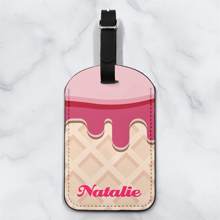 Ice Cream Strawberry Any Text Name Nappa Leather Luggage Tag Rectangle