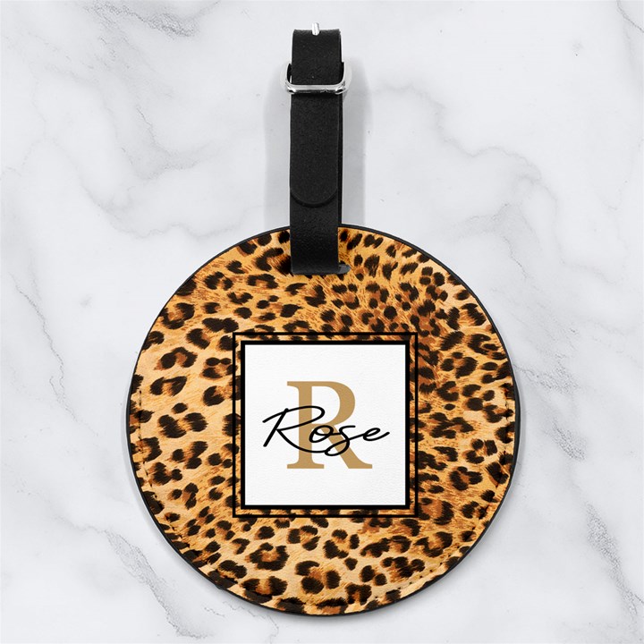 Custom Animal Skin Initial Name Any Text Nappa Leather Luggage Tag Round