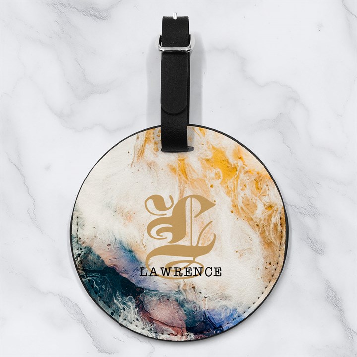 Custom Initial Name Marble Name Nappa Leather Luggage Tag Round