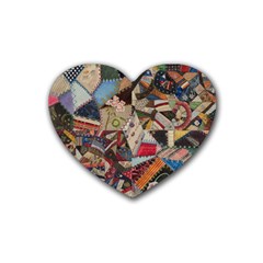 Background Embroidery Pattern Stitches Abstract Rubber Coaster (heart)
