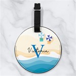 Custom Initial Name Beach Nappa Leather Luggage Tag Round Front