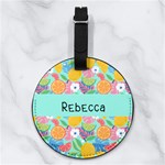 Lemon Fruits Flower Any Text Name Nappa Leather Luggage Tag Round Front