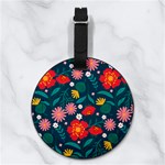 Custom Initial Name Floral  Nappa Leather Luggage Tag Round Back