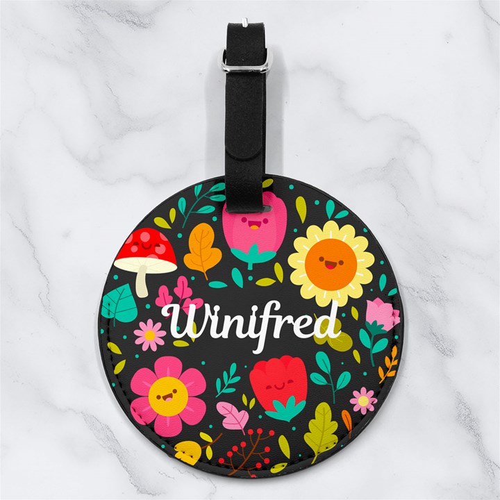 Lovely Flower Pattern Any Text Name Nappa Leather Luggage Tag Round