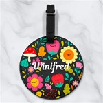 Lovely Flower Pattern Any Text Name Nappa Leather Luggage Tag Round Back