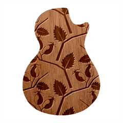 Rose Hip Pattern Branches Autumn Guitar Shape Wood Guitar Pick Holder Case And Picks Set