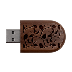 Rose Hip Pattern Branches Autumn Wood Oval Usb Flash Drive