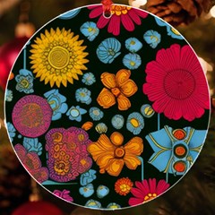 Mid Century Retro Floral 1970s 1960s Pattern 77 Uv Print Acrylic Ornament Round