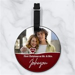 Custom Christmas Anniversary Photo Name Any Text Nappa Leather Luggage Tag Round Front