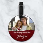 Custom Christmas Anniversary Photo Name Any Text Nappa Leather Luggage Tag Round Back