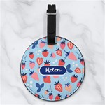 Custom Strawberry Name Any Text Nappa Leather Luggage Tag Round Front