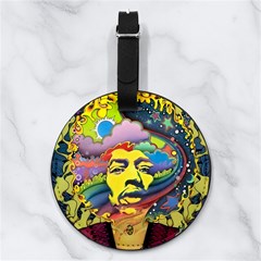 Psychedelic Rock Jimi Hendri Nappa Leather Luggage Tag Round