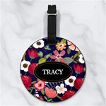 Custom Floral Name Any Text Nappa Leather Luggage Tag Round Back