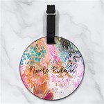Custom Initial Marble Name Any Text Nappa Leather Luggage Tag Round Back