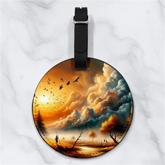 Nature Storm Painting Nappa Leather Luggage Tag Round