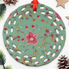 Mid Century Retro Floral 1970s 1960s Pattern 79 Round Filigree Ornament (two Sides)