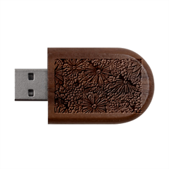 Mid Century Retro Floral 1970s 1960s Pattern 73 Wood Oval Usb Flash Drive