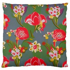 Mid Century Retro Floral 1970s 1960s Pattern 83 Large Cushion Case (one Side)