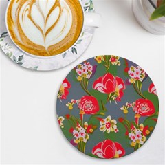 Mid Century Retro Floral 1970s 1960s Pattern 83 Uv Print Round Tile Coaster