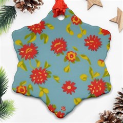 Mid Century Retro Floral 1970s 1960s Pattern 78 Snowflake Ornament (two Sides)