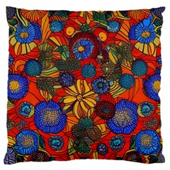 Mid Century Retro Floral 1970s 1960s Pattern 69 Large Cushion Case (one Side)