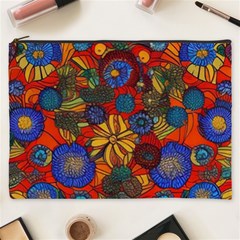 Mid Century Retro Floral 1970s 1960s Pattern 69 Cosmetic Bag (xxxl)