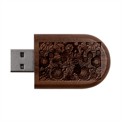 Mid Century Retro Floral 1970s 1960s Pattern 69 Wood Oval Usb Flash Drive