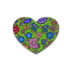 Mid Century Retro Floral 1970s 1960s Pattern 59 Rubber Coaster (heart)