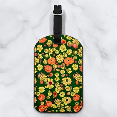 Mid Century Retro Floral 1970s 1960s Pattern 68 Nappa Leather Luggage Tag Rectangle