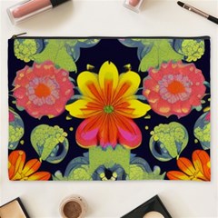 Mid Century Retro Floral 1970s 1960s Pattern 54 Cosmetic Bag (xxxl)