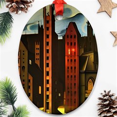 Sci-fi Futuristic Science Fiction City Neon Scene Artistic Technology Machine Fantasy Gothic Town Bu Oval Ornament (two Sides)