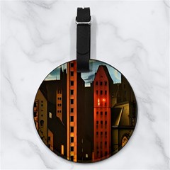 Sci-fi Futuristic Science Fiction City Neon Scene Artistic Technology Machine Fantasy Gothic Town Bu Nappa Leather Luggage Tag Round