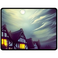 Village Moon Cloudy Historical Tudor Architecture Houses Town Night Windows City 80  X 56  Fleece Blanket (large)
