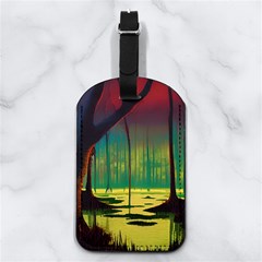 Nature Swamp Water Sunset Spooky Night Reflections Bayou Lake Nappa Leather Luggage Tag Rectangle