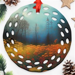 Wildflowers Field Outdoors Clouds Trees Cover Art Storm Mysterious Dream Landscape Round Filigree Ornament (two Sides)